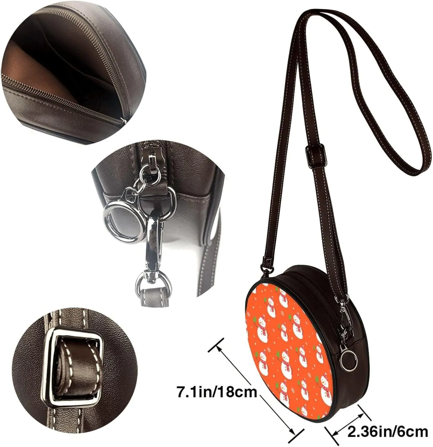 Round Faux Leather Crossbody Shoulder Sling Bag for Women