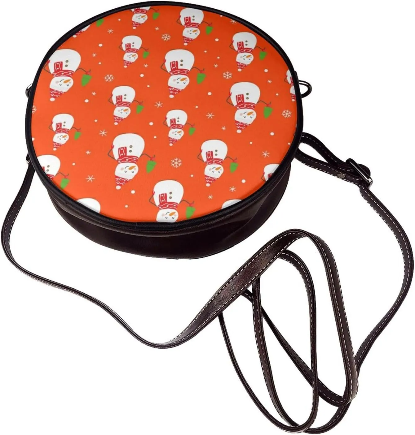 Round Faux Leather Crossbody Shoulder Sling Bag for Women