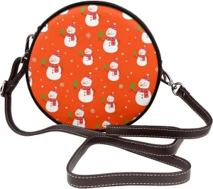 Round Faux Leather Crossbody Shoulder Sling Bag for Women