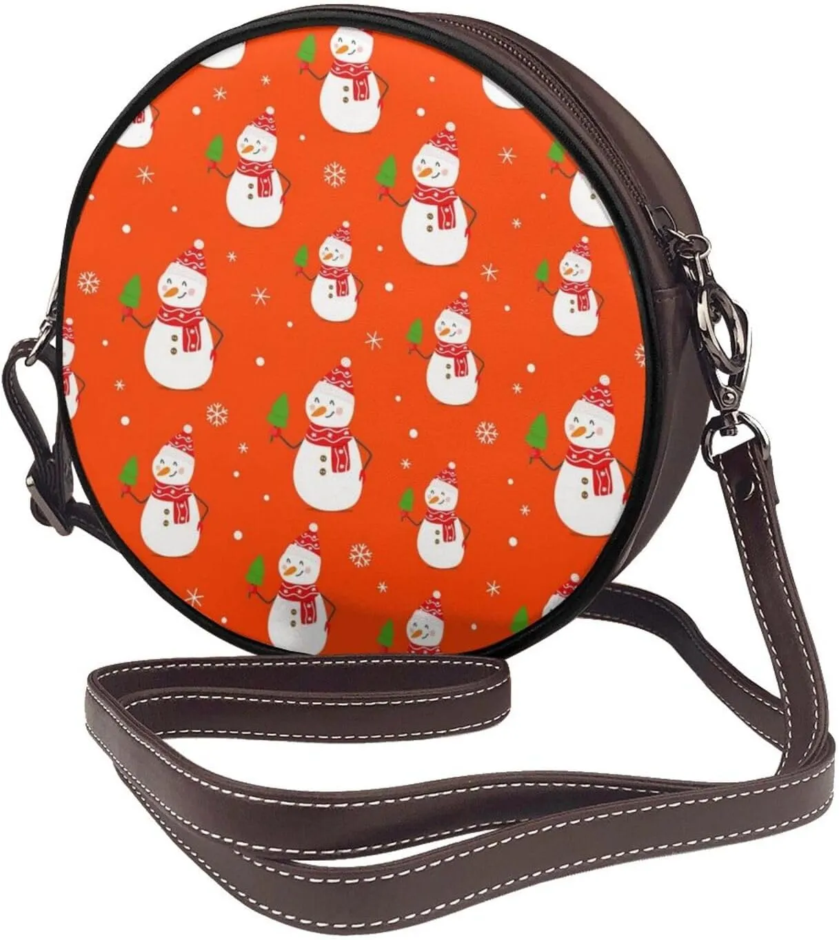 Round Faux Leather Crossbody Shoulder Sling Bag for Women