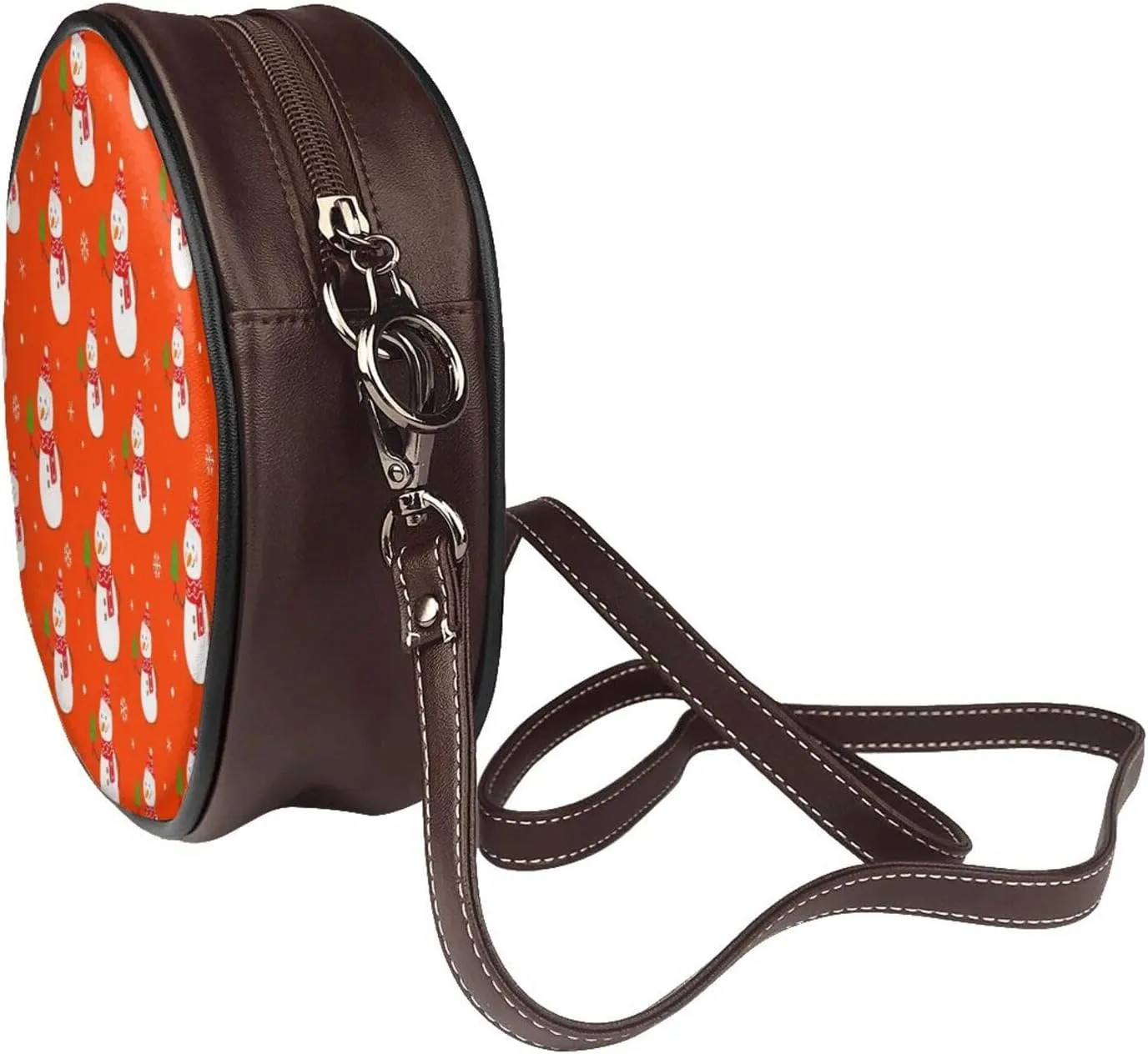 Round Faux Leather Crossbody Shoulder Sling Bag for Women