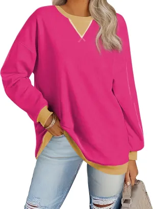 Samefar Women's Sweatshirts Oversized Color Block Crew Neck Long Sleeve Tops Casual Lightweight Pullover Shirts Y2K Clothes