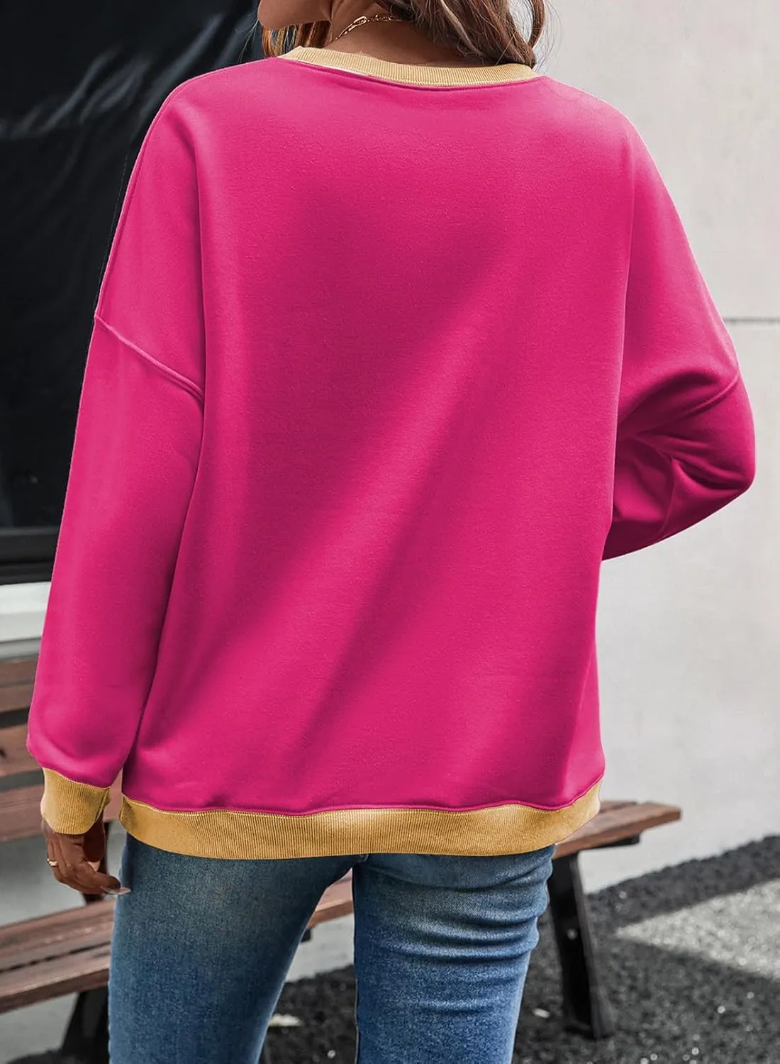 Samefar Women's Sweatshirts Oversized Color Block Crew Neck Long Sleeve Tops Casual Lightweight Pullover Shirts Y2K Clothes
