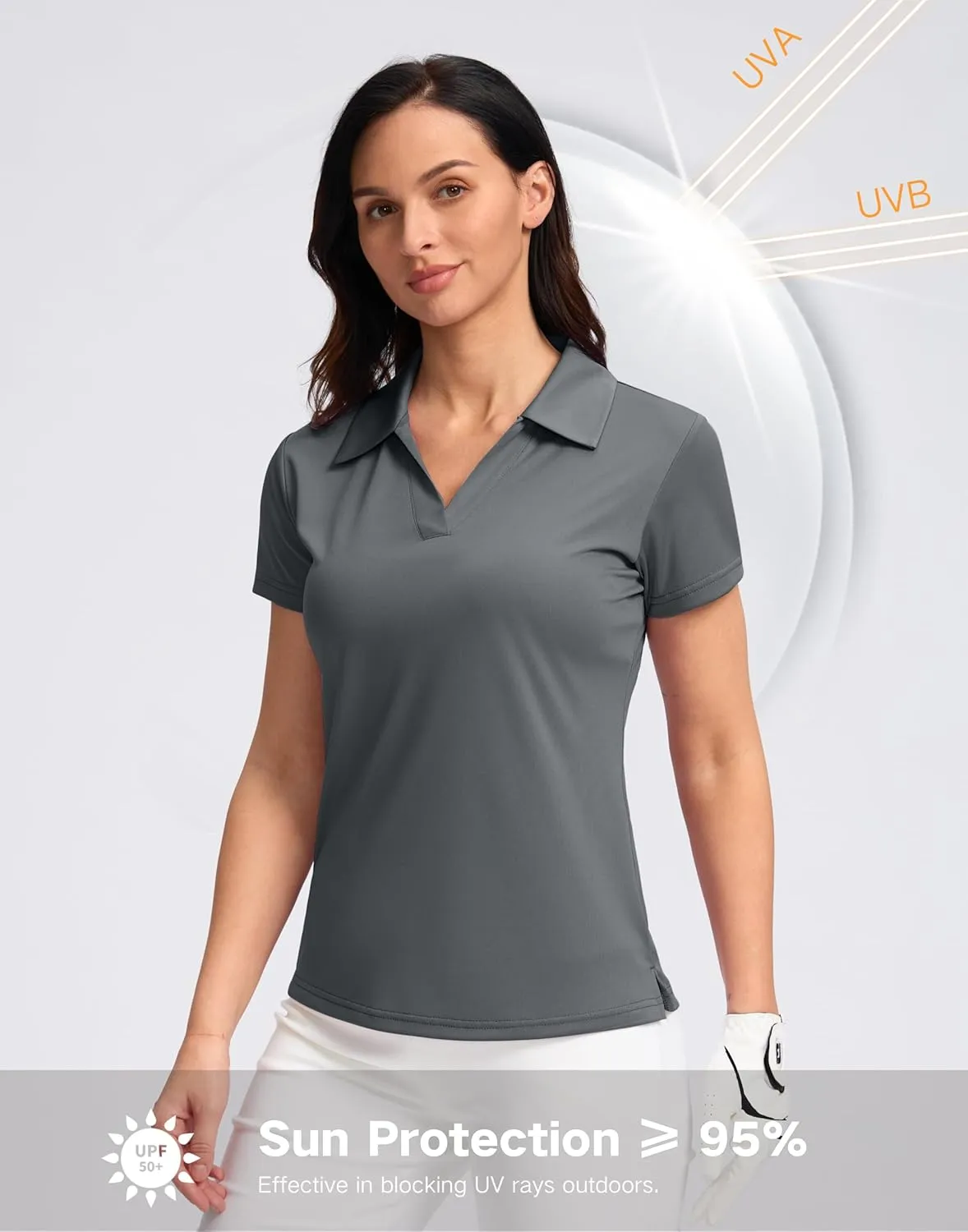 SANTINY Women's Golf Shirt Collared V-Neck Casual Work Tennis Tops UPF50  Collared Polo Shirts for Women