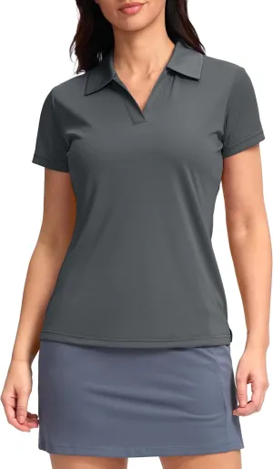 SANTINY Women's Golf Shirt Collared V-Neck Casual Work Tennis Tops UPF50  Collared Polo Shirts for Women