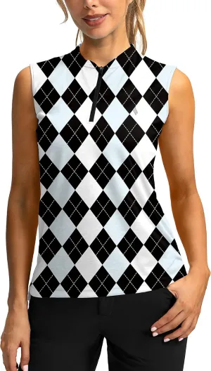 SANTINY Women's Sleeveless Golf Shirt Zip Up Tennis Lightweight Quick Dry Tank Tops Polo Shirts for Women