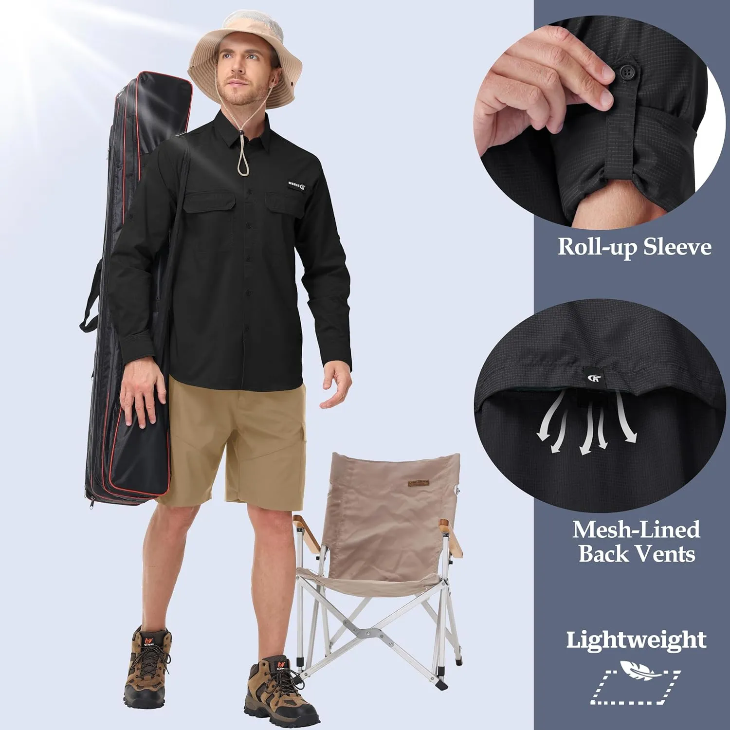 Satankud Mens Long Sleeve Fishing Shirts Sun Protection Quick Dry Cooling Hiking Shirt for Travel Safari Camping Work