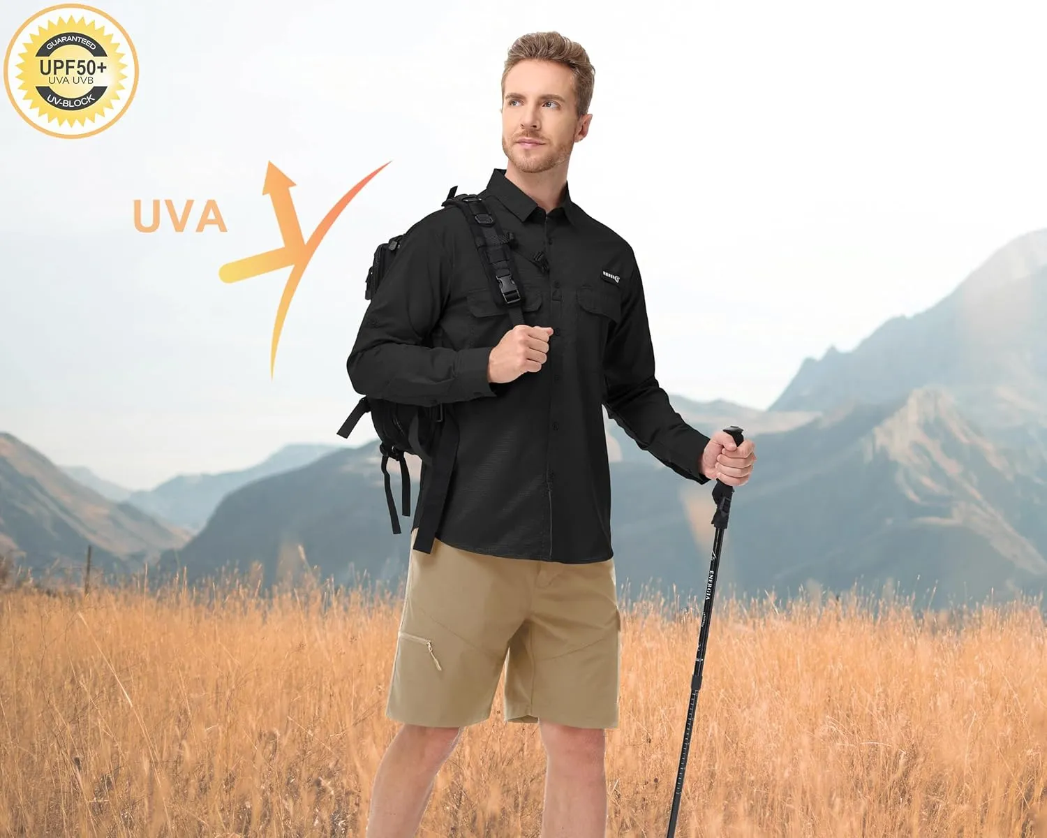 Satankud Mens Long Sleeve Fishing Shirts Sun Protection Quick Dry Cooling Hiking Shirt for Travel Safari Camping Work