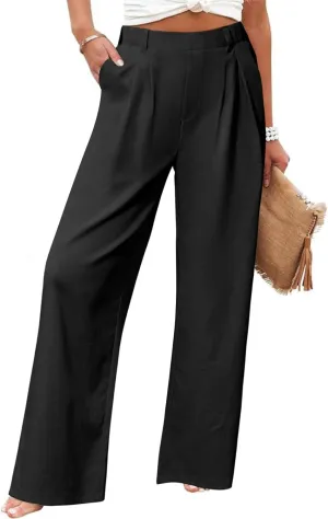 SEMARO Womens Casual High Waisted Linen Pants Wide Leg Lounge Palazzo Trousers Beach Outfits with Pockets