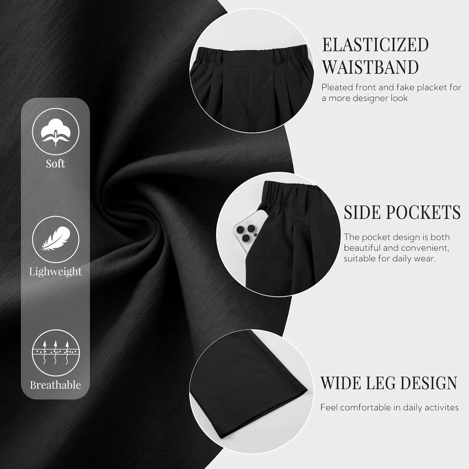 SEMARO Womens Casual High Waisted Linen Pants Wide Leg Lounge Palazzo Trousers Beach Outfits with Pockets