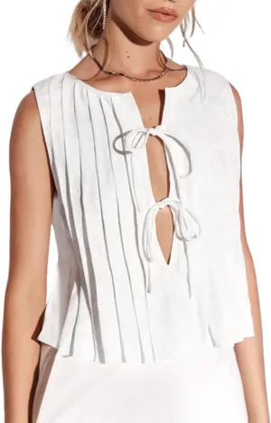 SherryDC Women Sleeveless Pleated Blouse Shirts Tie Front Tank Top Linen Vest Y2K Babydoll Ruffle Tunic Outfits