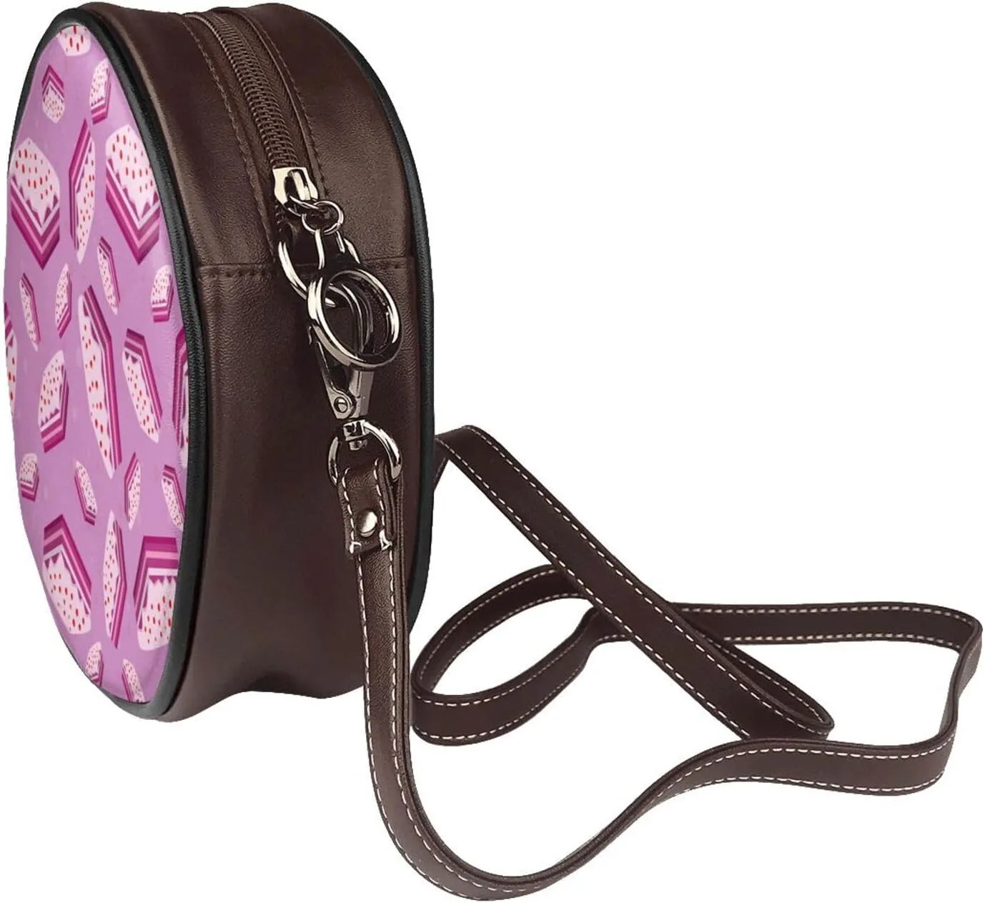Shoulder Round Circle Bag Leather Travel Briefcase Satchel for Office, Work, Travel