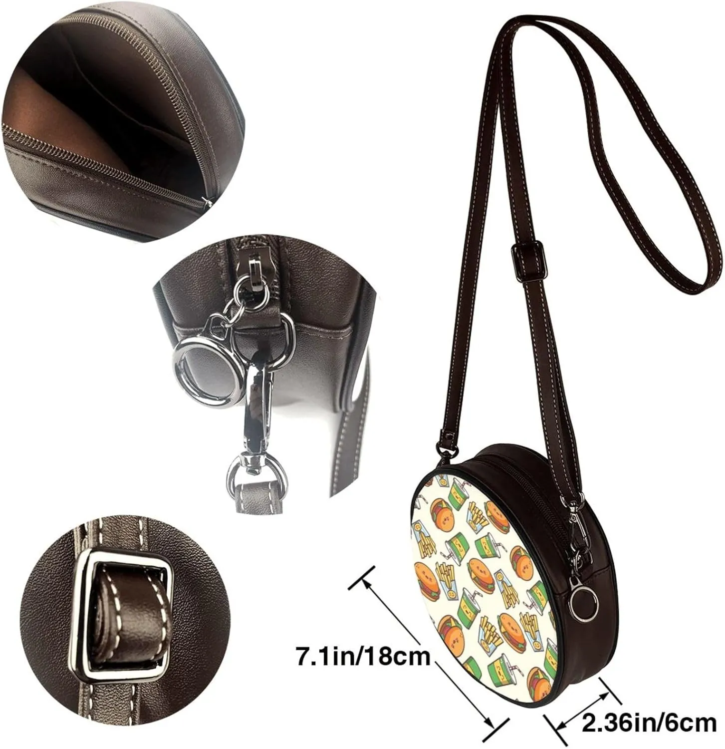 Shoulder Round Circle Bag Leather Travel Briefcase Satchel for Office, Work, Travel