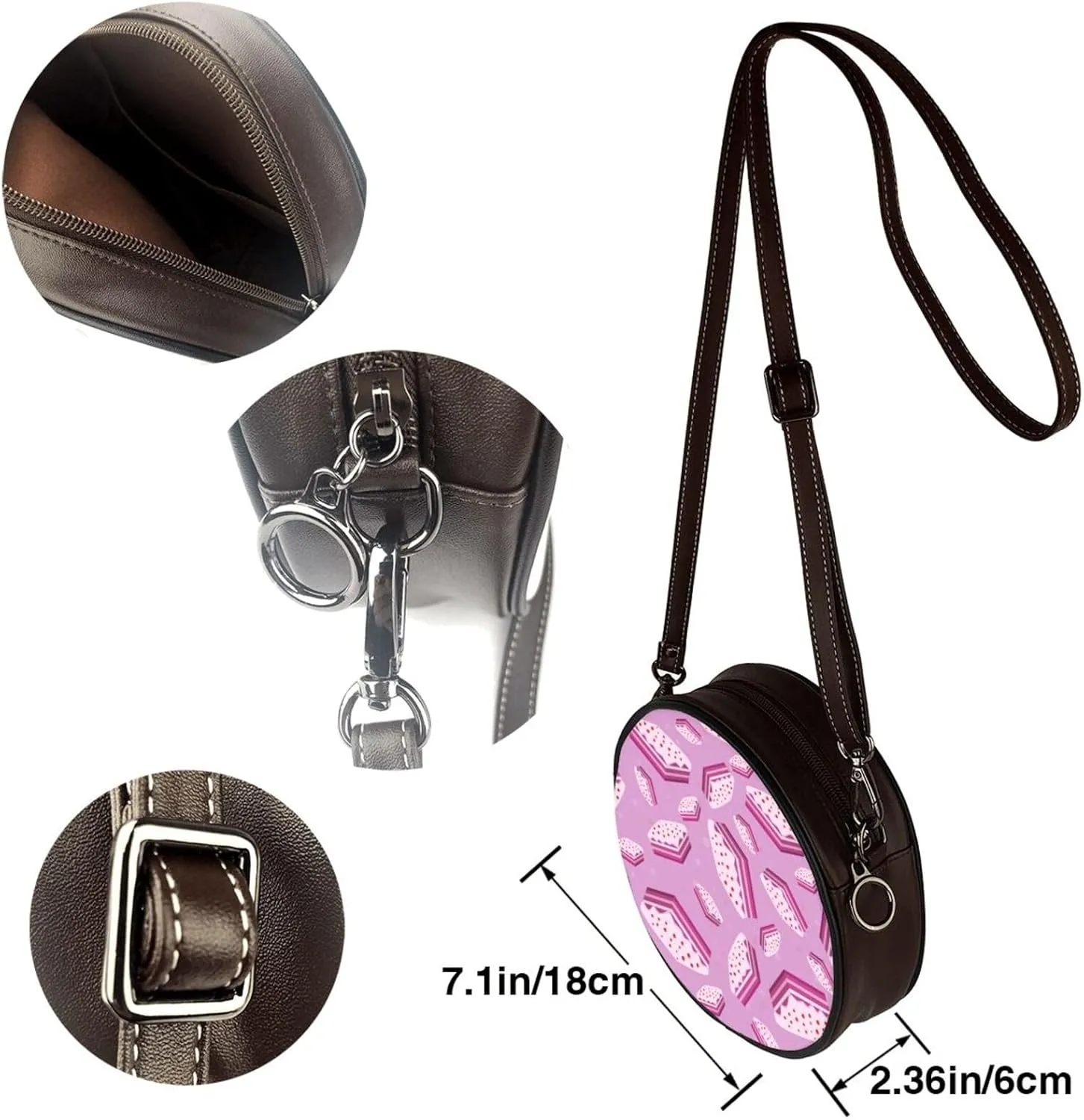 Shoulder Round Circle Bag Leather Travel Briefcase Satchel for Office, Work, Travel