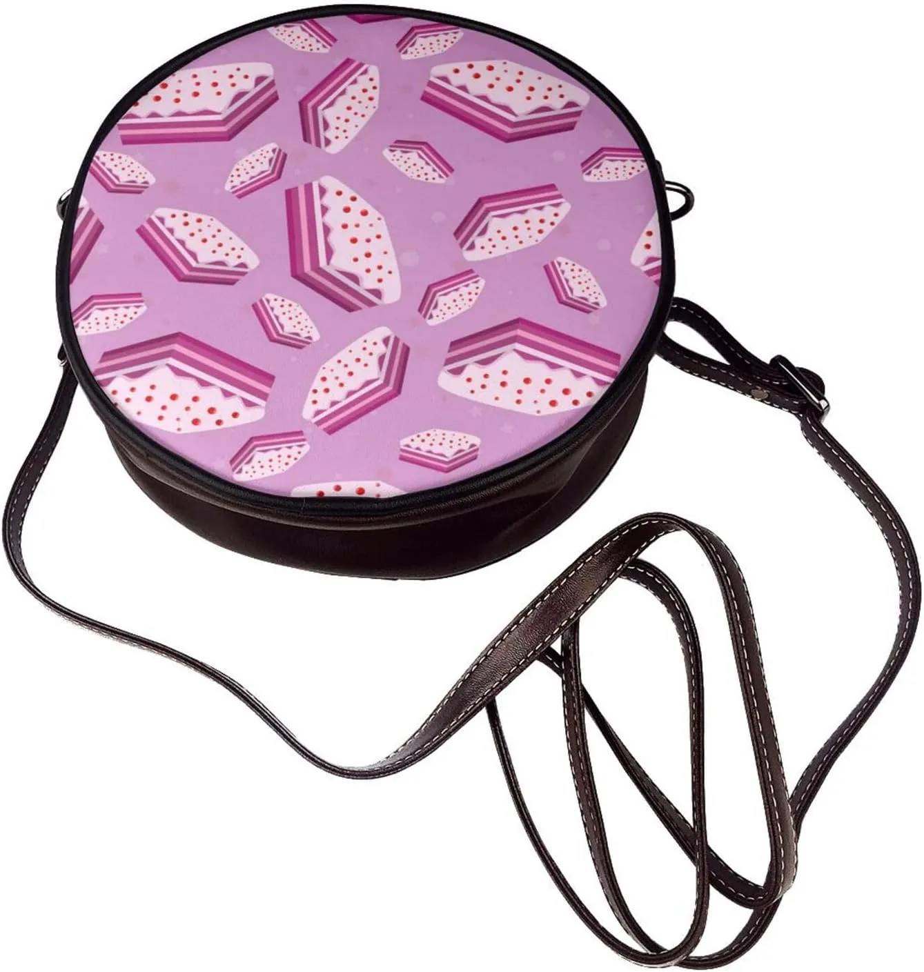 Shoulder Round Circle Bag Leather Travel Briefcase Satchel for Office, Work, Travel