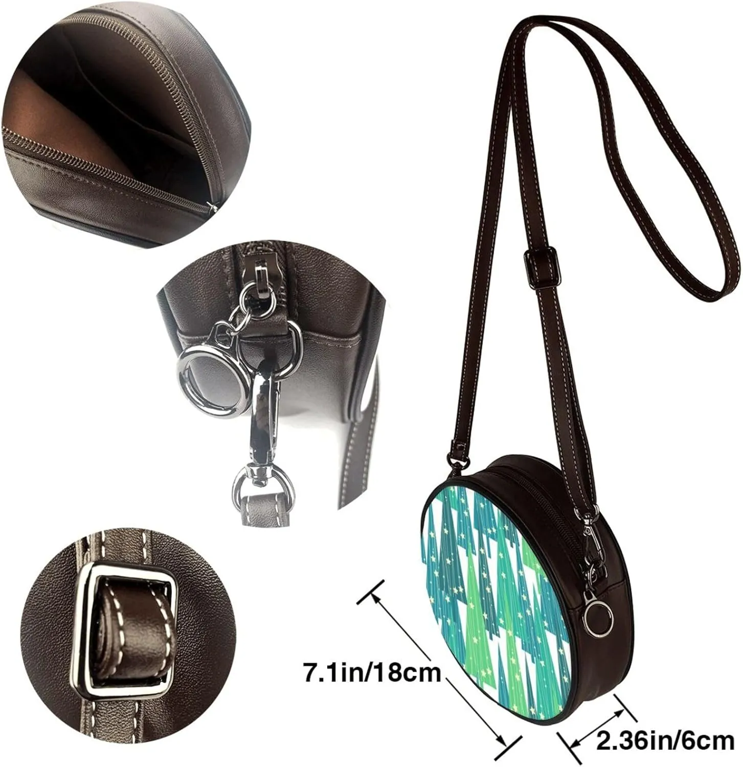 Shoulder Round Circle Bag Leather Travel Briefcase Satchel for Office, Work, Travel