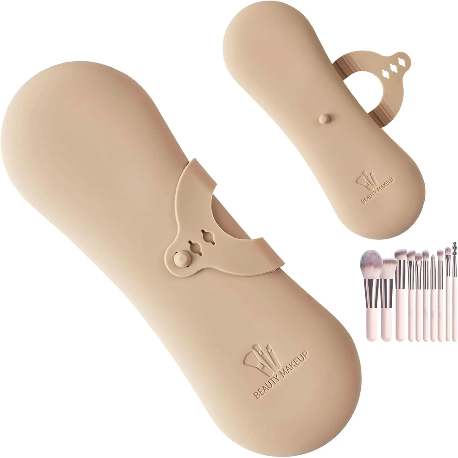 Silicone Travel Makeup Brush Holder, Essential Makeup Brush Bag for Women, Snap-on and Portable, Waterproof, Updated 3 Sizes Adjustable, Good Companion for Women's Travel and Daily Use