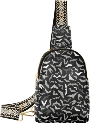 Sling Bag For Women Halloween Bats Small Leather Fanny Pack Crossbody Purses for Women Trendy,waterproof Chest Bag With Wide Strap with Adjustable Strap Anti Theft