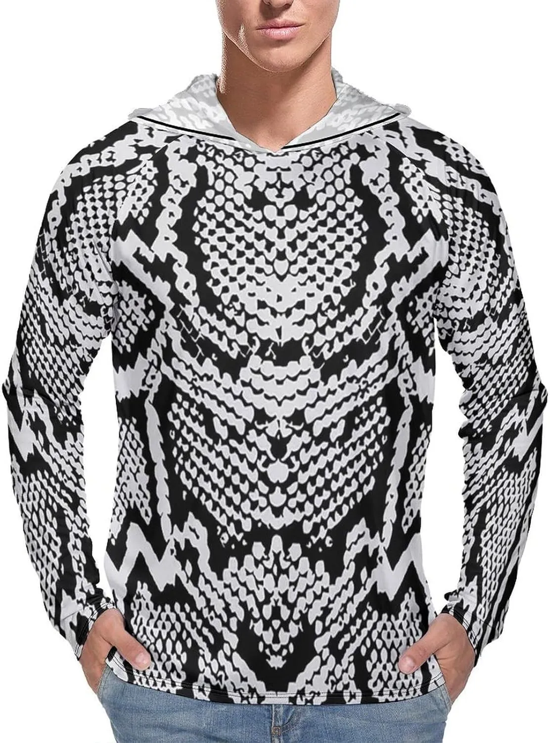 Snake Skin Texture Men's Quick Dry Long Sleeve Shirts UV Sun Protection Moisture Wicking T-Shirt 2XL