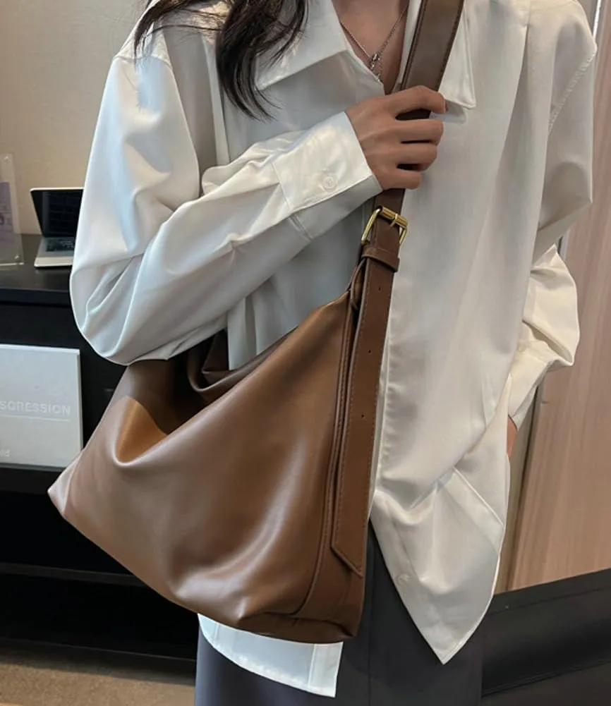 Soft Crossbody Tote Bags for Women HandBag PU Leather Slouchy Shoulder Purses Large Capacity Colleage Work Shopping 2024