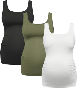 SOLY HUX Women's Maternity Scoop Neck Tank Top 3 Packs Sleeveless Basic Tops Pregnancy Athletic Yoga Shirts