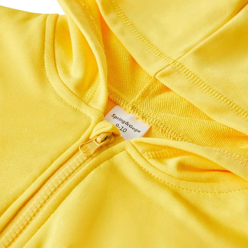 Spring&Gege Youth Solid Classic Hoodies Soft Hooded Full Zip Sweatshirts for Children (3-14 Years)