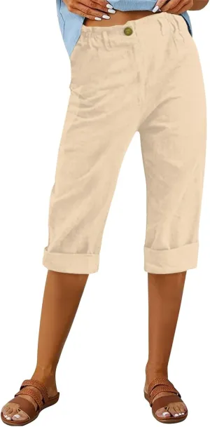 Summer Capri Pants Womens Casual Elastic Waist Cropped Trouser Fashion Resort Wear Beach Vacation Capris Clothes