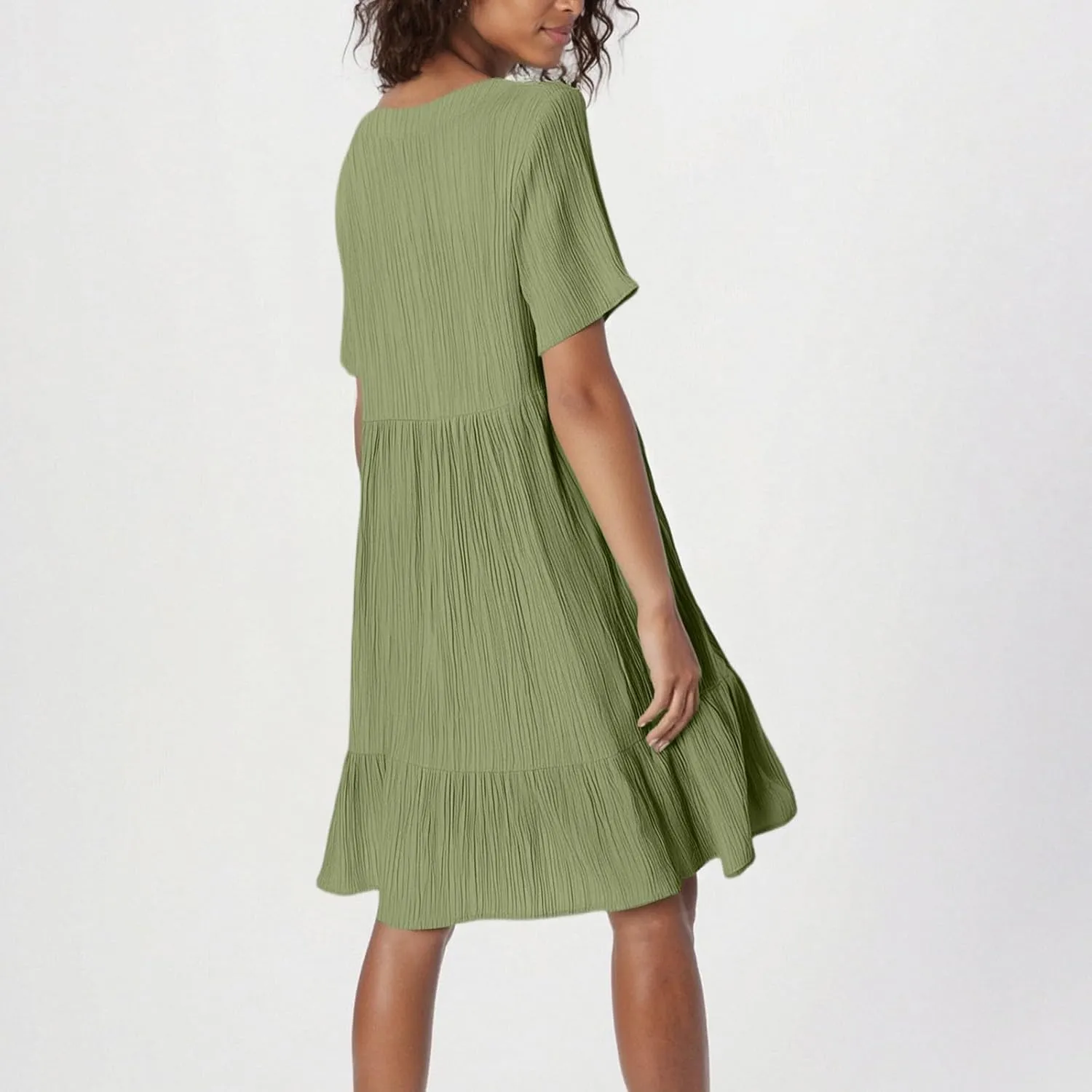 Summer Dresses for Women 2025 Loose V Neck Short Sleeve T Shirt Dress Casual Flowy Ruffle Tiered Layered A-Line Dress