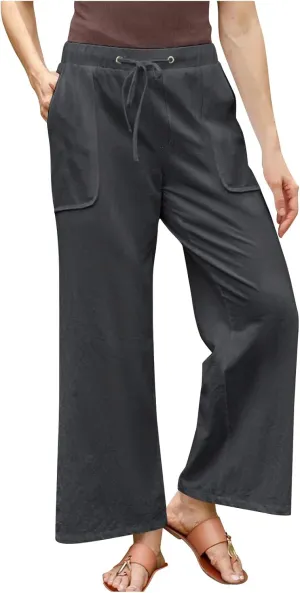 Summer Pants for Women Plus Size Cotton Linen Pant High Waisted Drawstring Wide Leg Lounge Trousers with Pockets