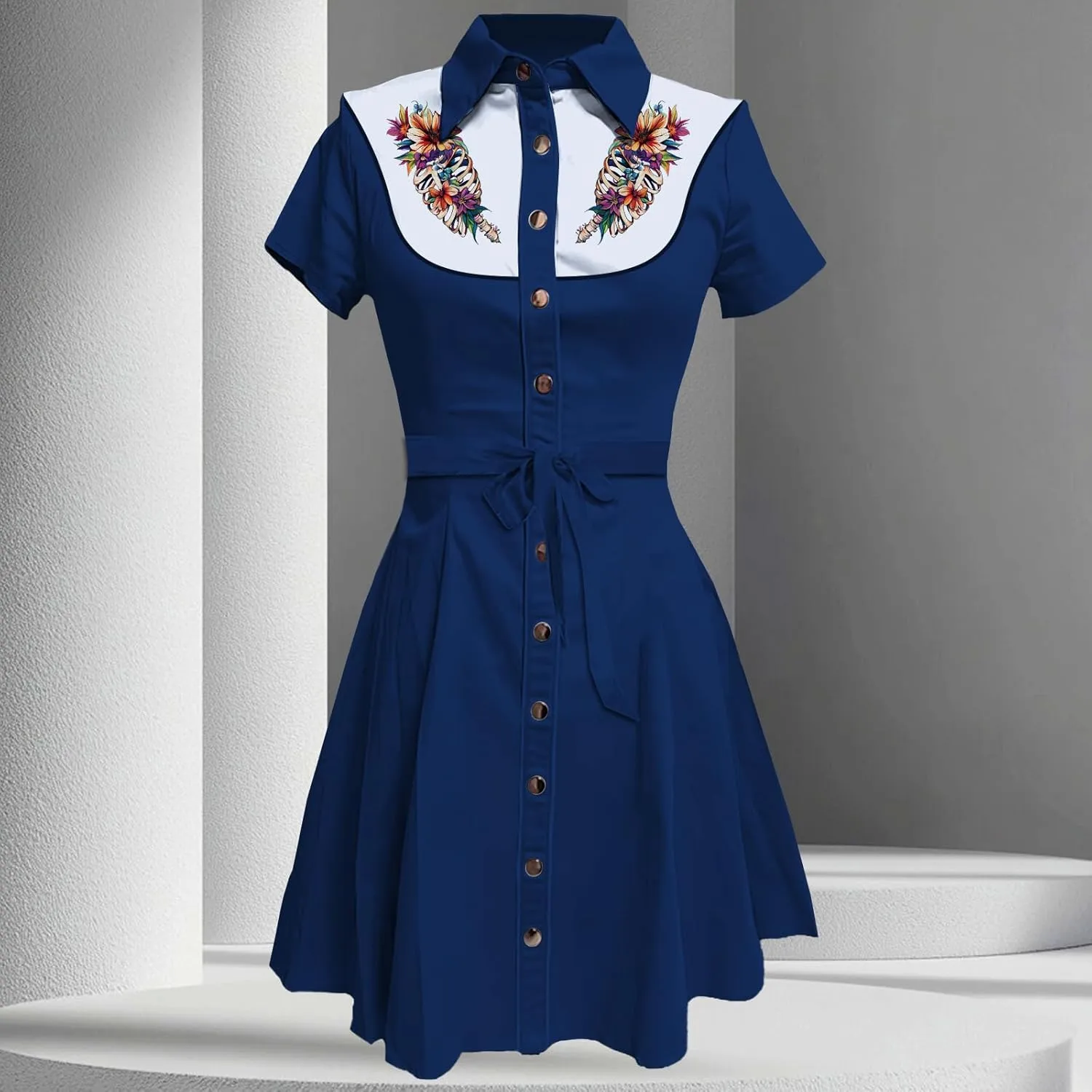 Summer Vintage Western Midi Dresses for Women 2025 Button Down Bodycon Retro Floral Printed Shirts Dress