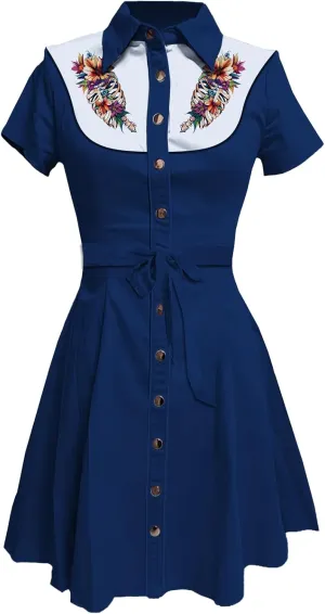 Summer Vintage Western Midi Dresses for Women 2025 Button Down Bodycon Retro Floral Printed Shirts Dress