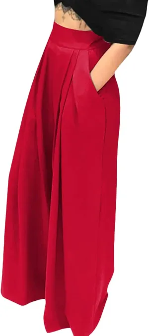Sunwittafy Womens Wide-Leg Pants Casual Solid Color High Waist Loose Pants Loose Trousers with Pockets Streetwear