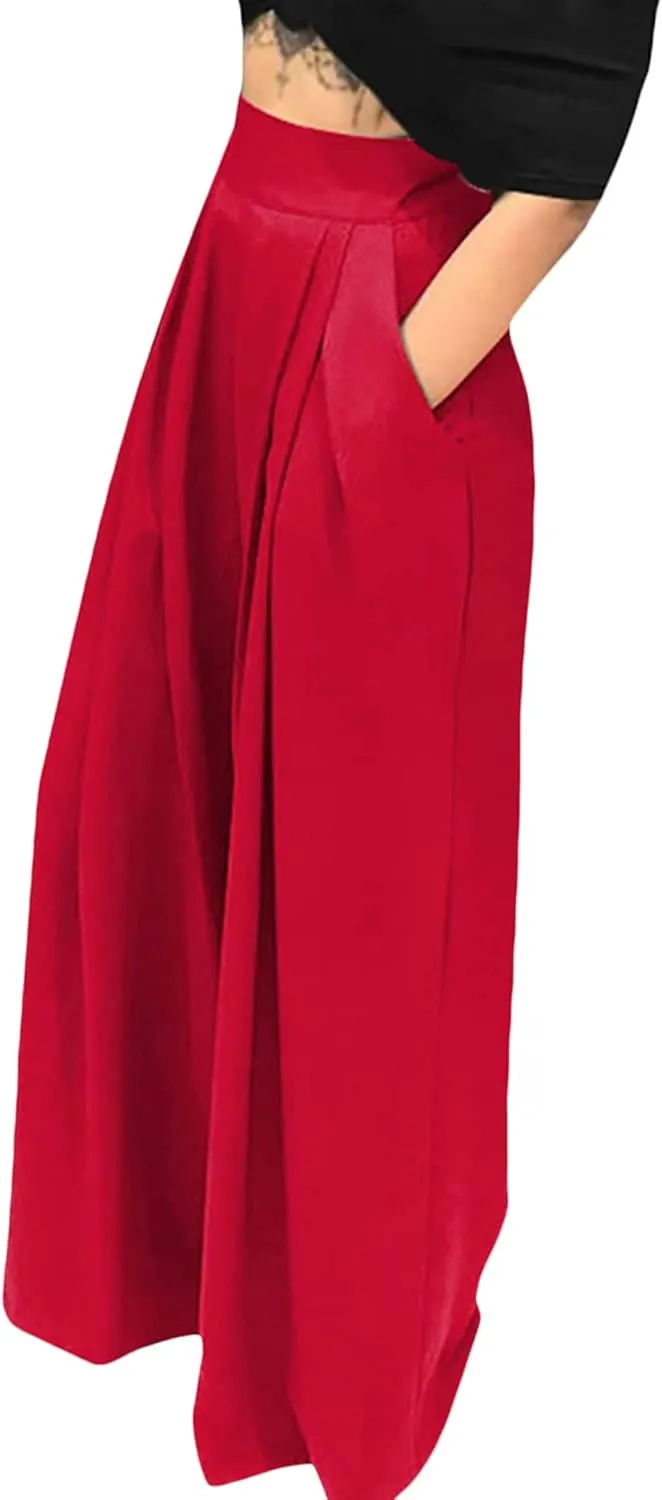 Sunwittafy Womens Wide-Leg Pants Casual Solid Color High Waist Loose Pants Loose Trousers with Pockets Streetwear
