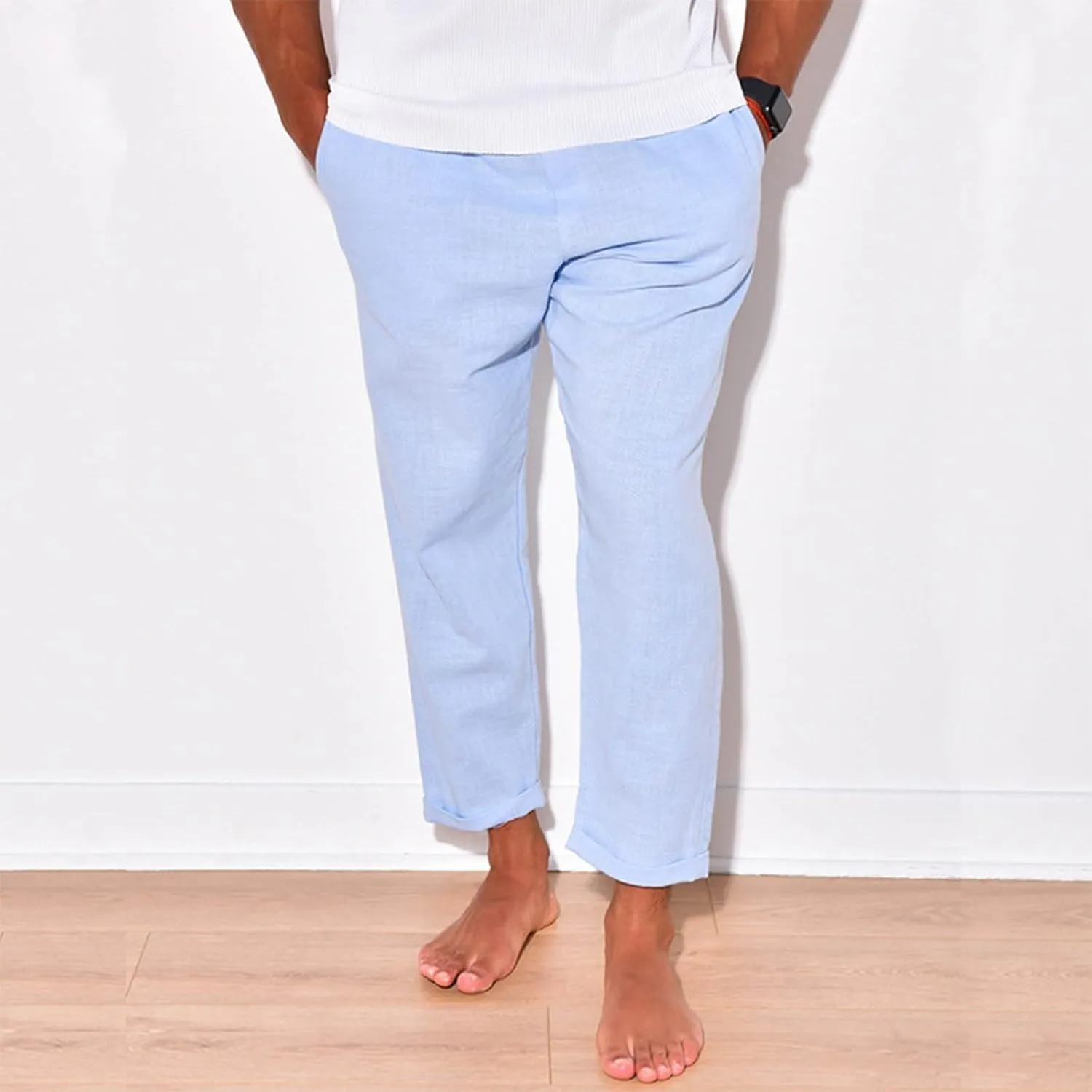 Sweatpants for Men Classic Slacks Male Sport Tapered Split Airoft Fitted Elastic Waist Solid Color Leggings Light
