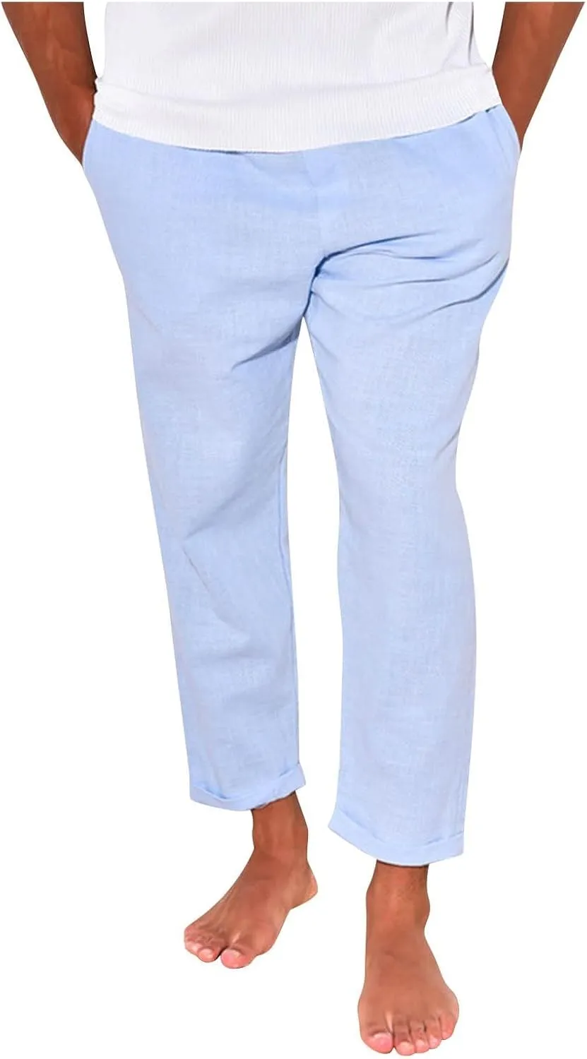 Sweatpants for Men Classic Slacks Male Sport Tapered Split Airoft Fitted Elastic Waist Solid Color Leggings Light