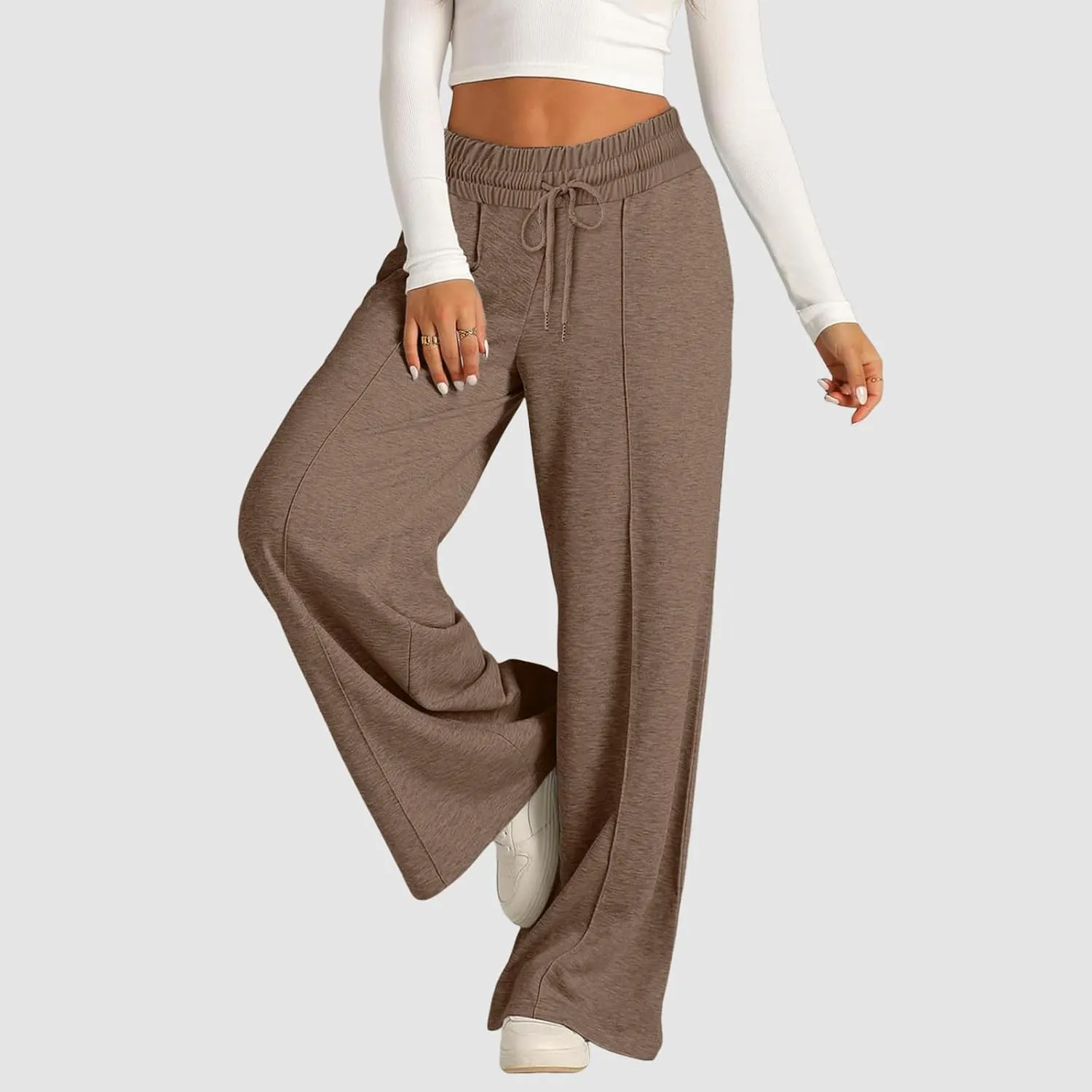 Sweatpants Women Baggy Wide Leg Elastic Drawstring Lounge Pants Straight Leg Open Bottom High Waist Joggers Trouser