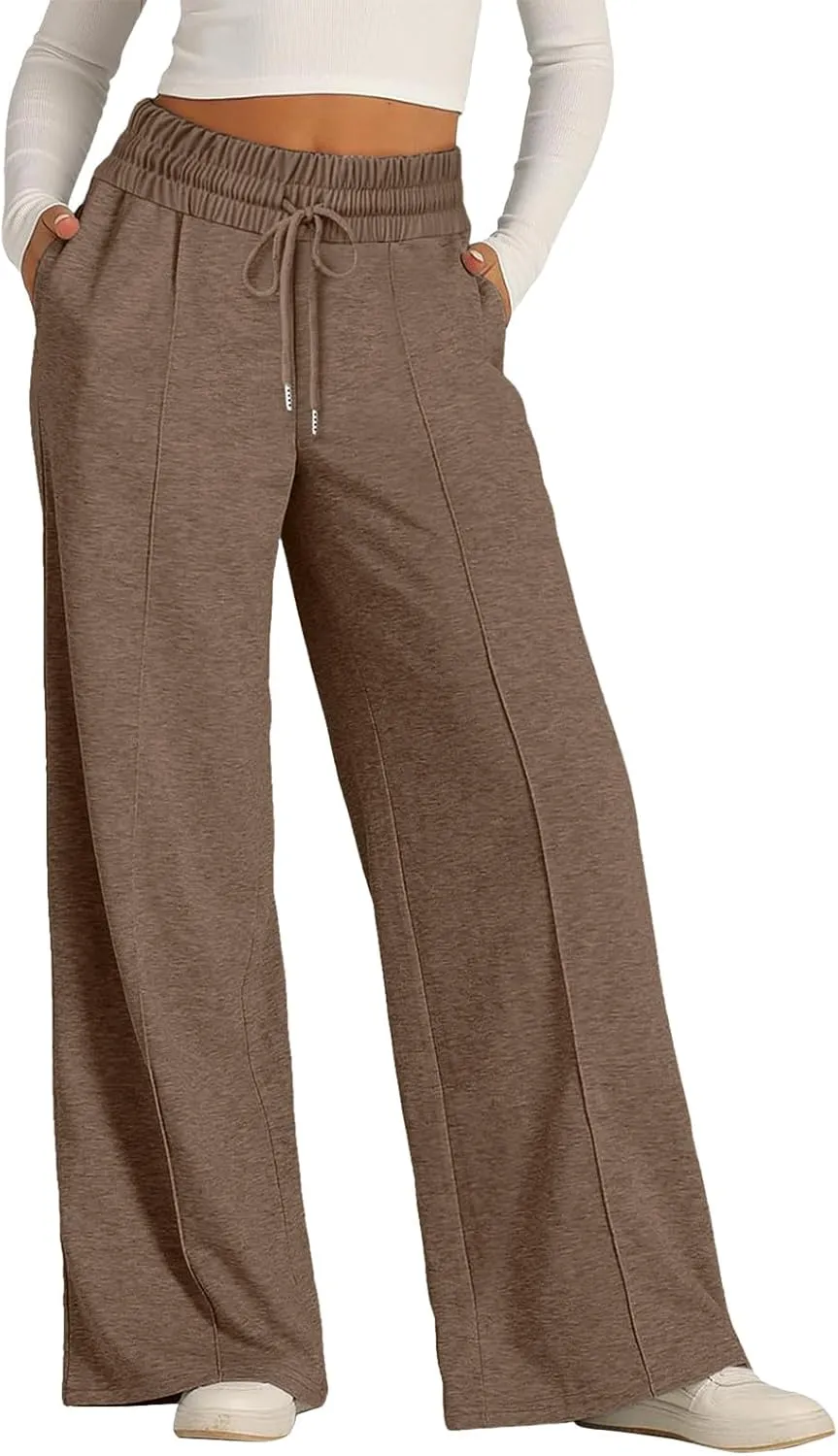 Sweatpants Women Baggy Wide Leg Elastic Drawstring Lounge Pants Straight Leg Open Bottom High Waist Joggers Trouser