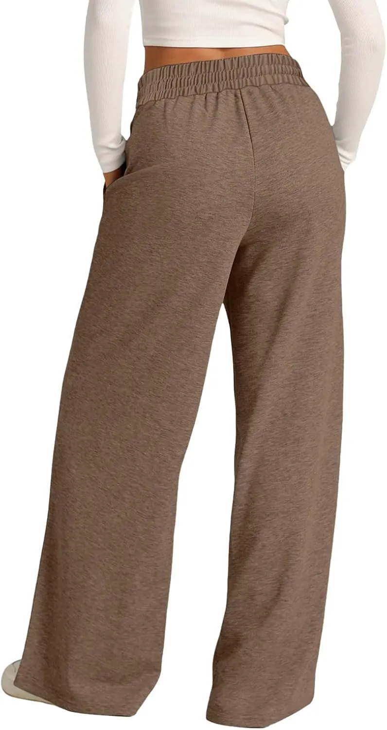 Sweatpants Women Baggy Wide Leg Elastic Drawstring Lounge Pants Straight Leg Open Bottom High Waist Joggers Trouser