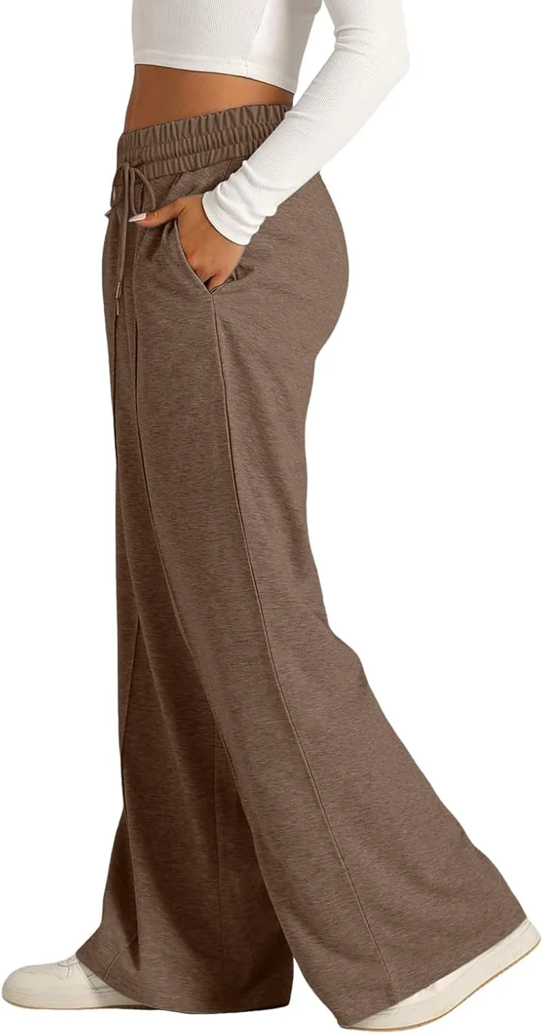 Sweatpants Women Baggy Wide Leg Elastic Drawstring Lounge Pants Straight Leg Open Bottom High Waist Joggers Trouser