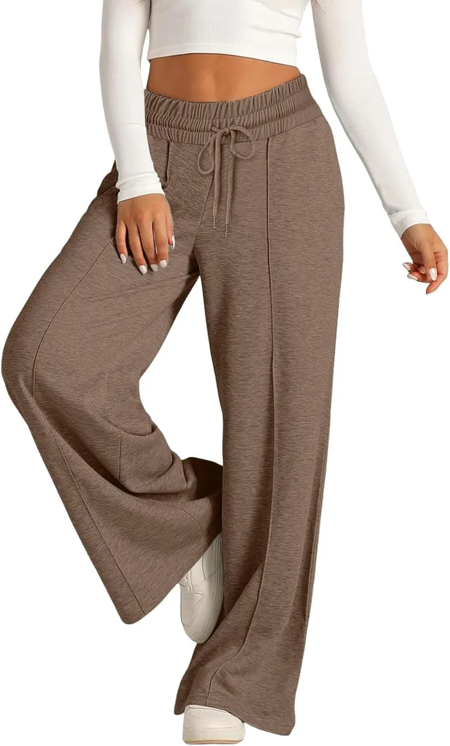 Sweatpants Women Baggy Wide Leg Elastic Drawstring Lounge Pants Straight Leg Open Bottom High Waist Joggers Trouser