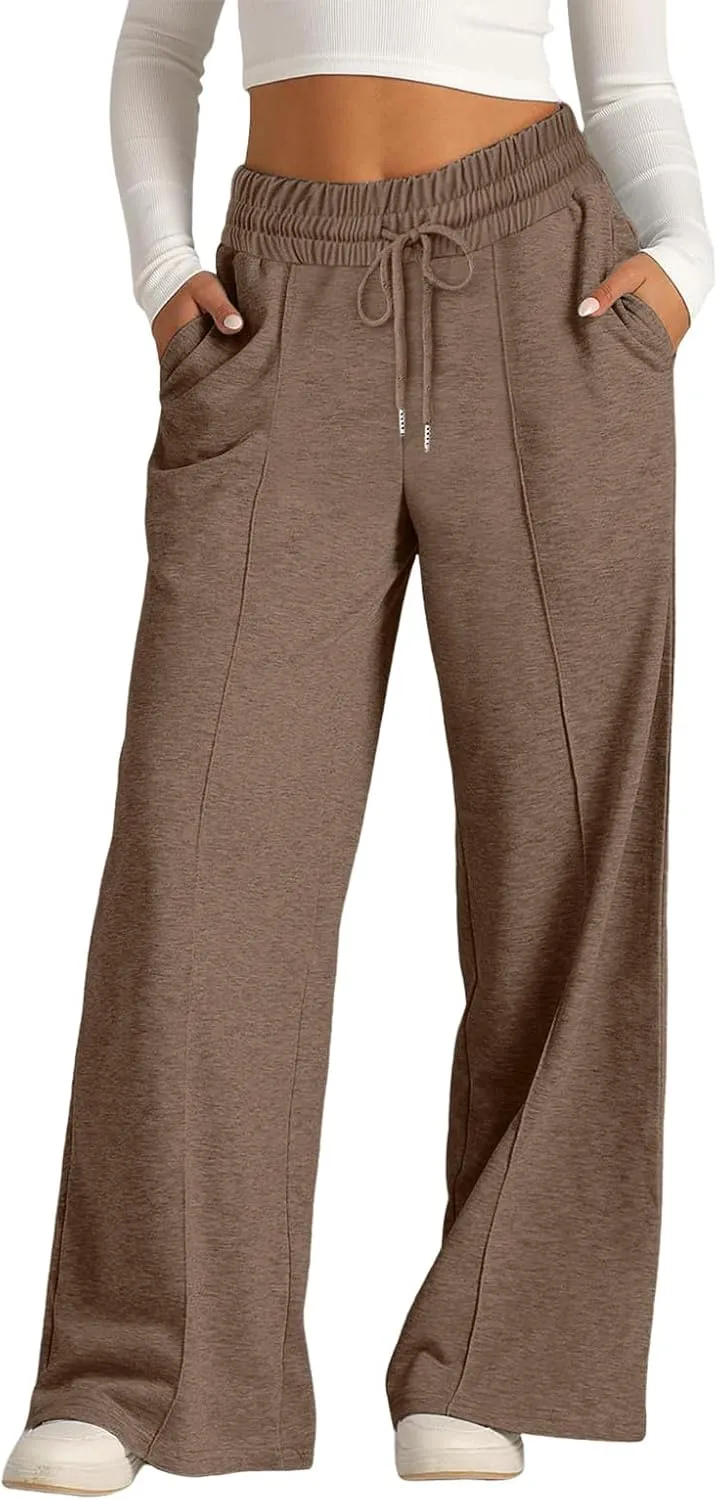 Sweatpants Women Baggy Wide Leg Elastic Drawstring Lounge Pants Straight Leg Open Bottom High Waist Joggers Trouser