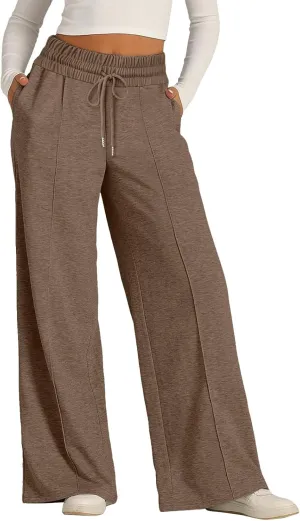 Sweatpants Women Baggy Wide Leg Elastic Drawstring Lounge Pants Straight Leg Open Bottom High Waist Joggers Trouser