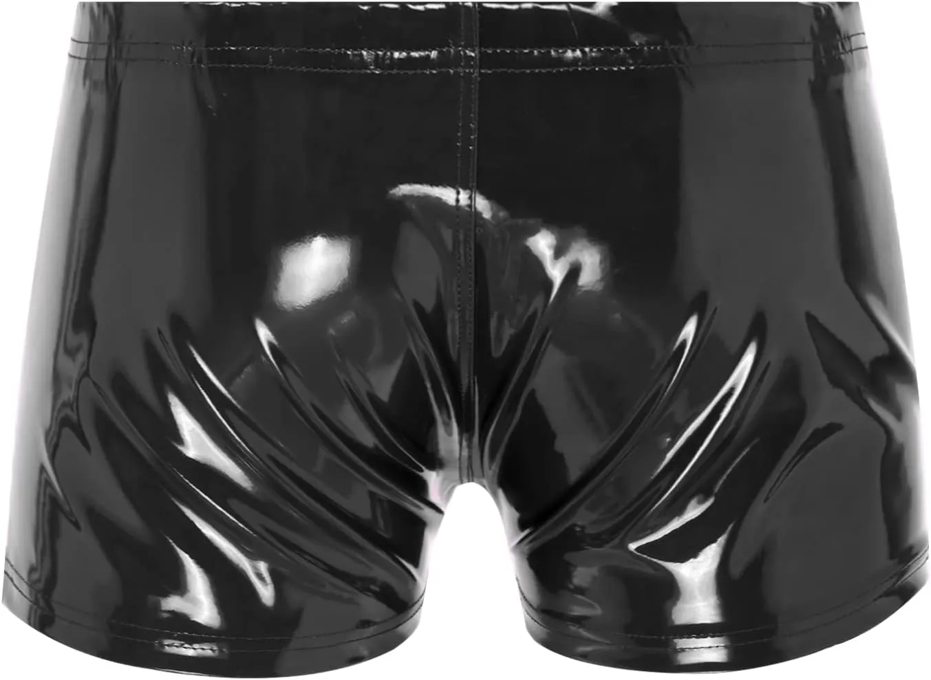 Sxiwei Mens Wet Look Patent Leather Shiny Zipper Front Shorts Elastic Boxer Briefs Trunks Underpants