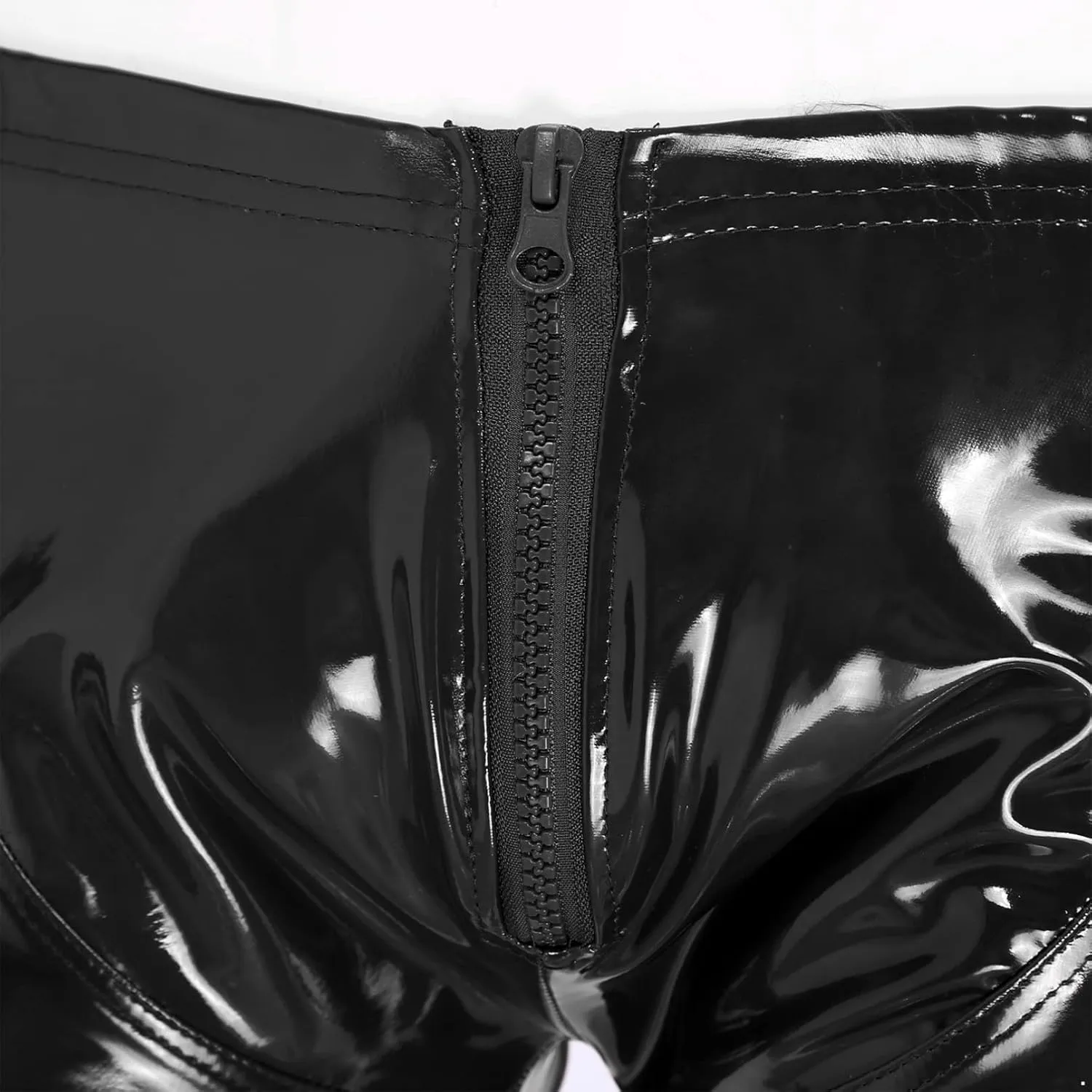Sxiwei Mens Wet Look Patent Leather Shiny Zipper Front Shorts Elastic Boxer Briefs Trunks Underpants