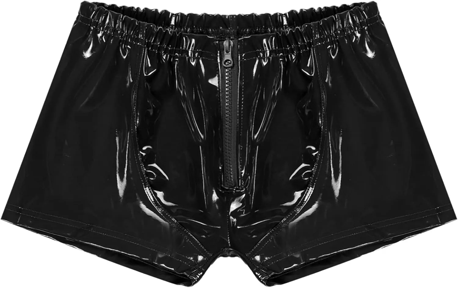 Sxiwei Mens Wet Look Patent Leather Shiny Zipper Front Shorts Elastic Boxer Briefs Trunks Underpants