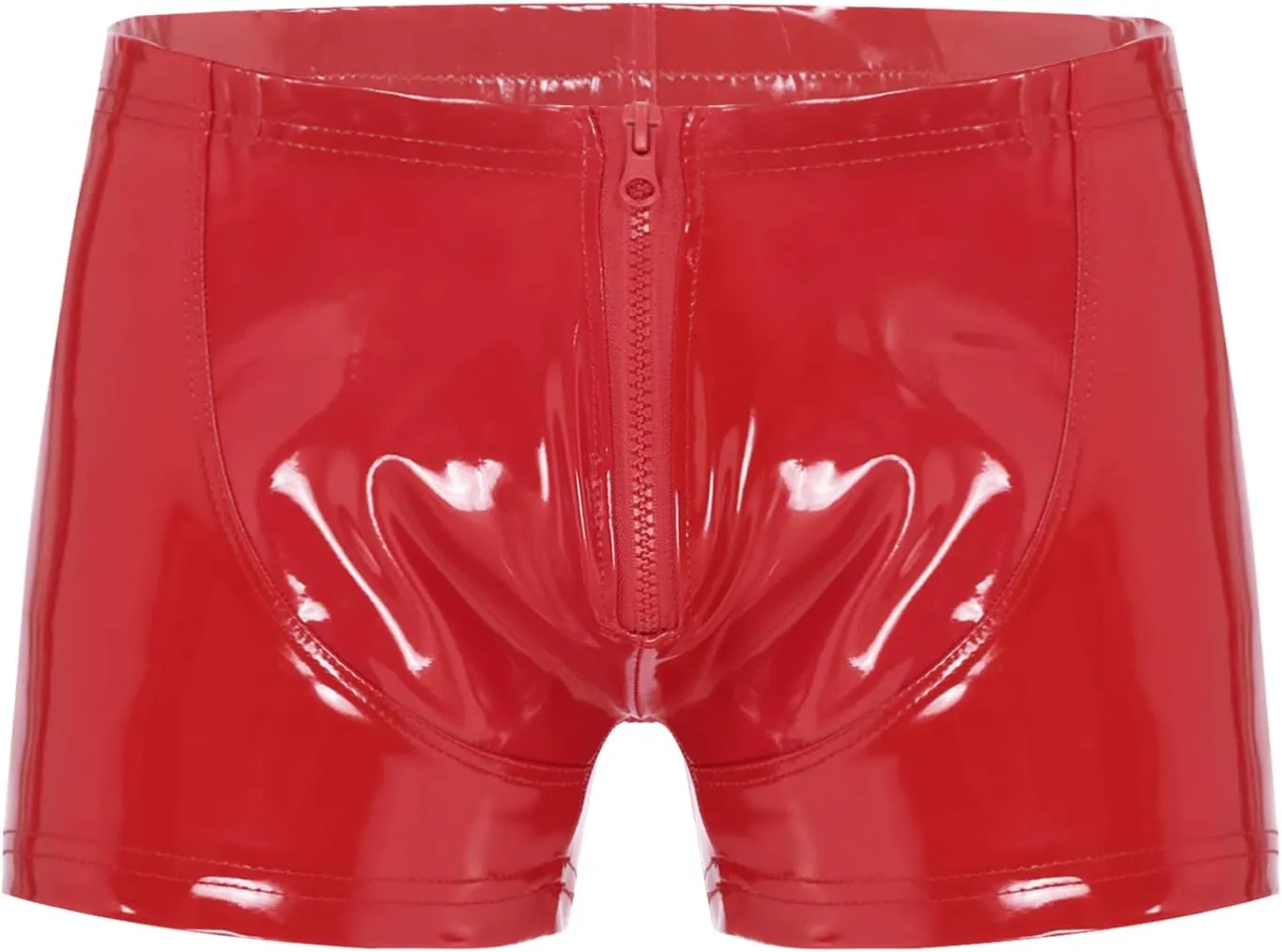 Sxiwei Mens Wet Look Patent Leather Shiny Zipper Front Shorts Elastic Boxer Briefs Trunks Underpants