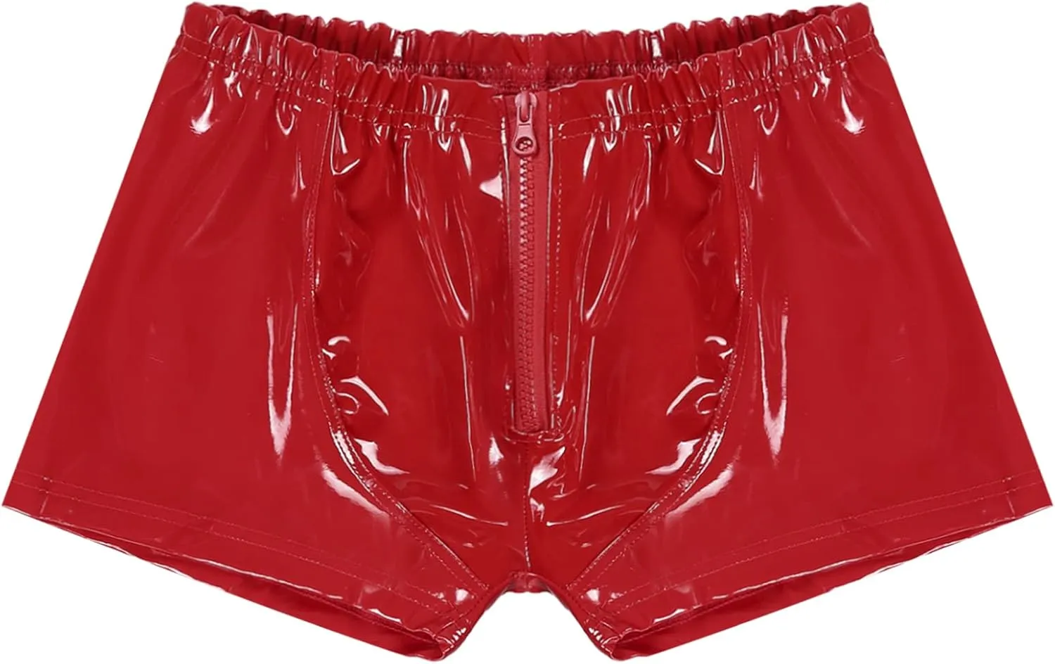 Sxiwei Mens Wet Look Patent Leather Shiny Zipper Front Shorts Elastic Boxer Briefs Trunks Underpants