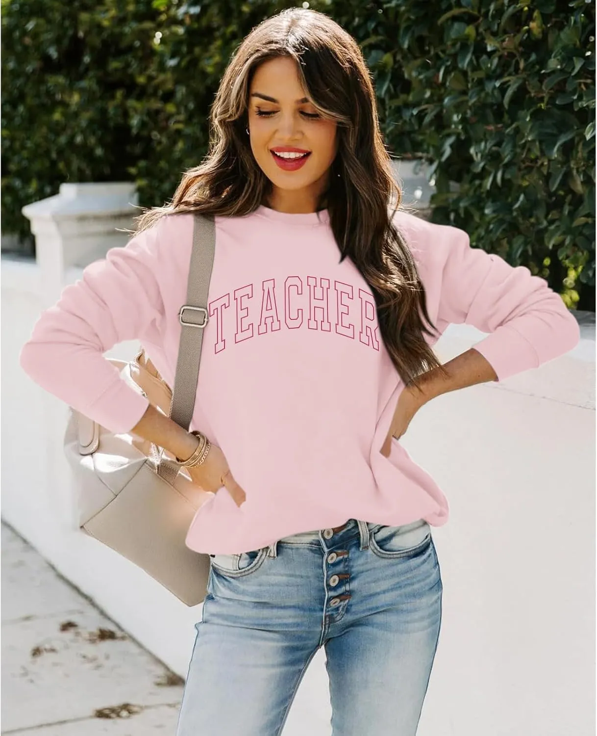 Teacher Sweatshirts for Women Cute Teacher Life Graphic Shirt Inspirational Long Sleeve Crewneck Loose Pullover Tops