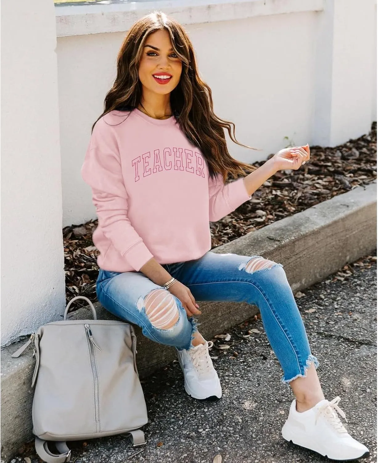 Teacher Sweatshirts for Women Cute Teacher Life Graphic Shirt Inspirational Long Sleeve Crewneck Loose Pullover Tops