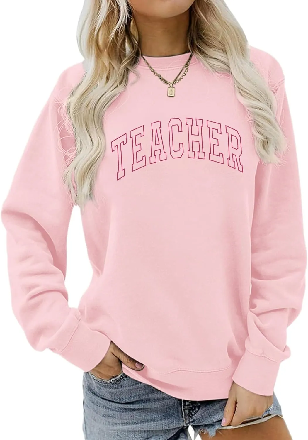 Teacher Sweatshirts for Women Cute Teacher Life Graphic Shirt Inspirational Long Sleeve Crewneck Loose Pullover Tops